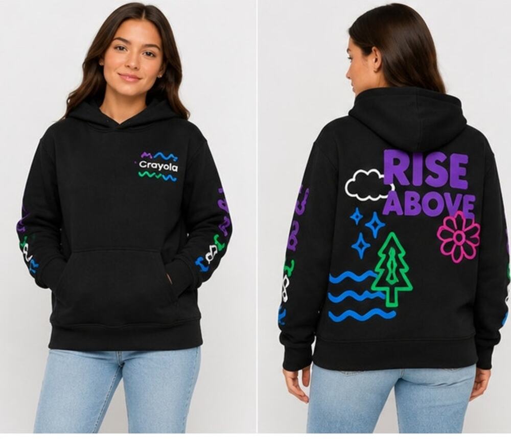 Crayola x Kohl’s Black Rise Above Neon Graphic Hoodie Kids Size L 14 16 NWT